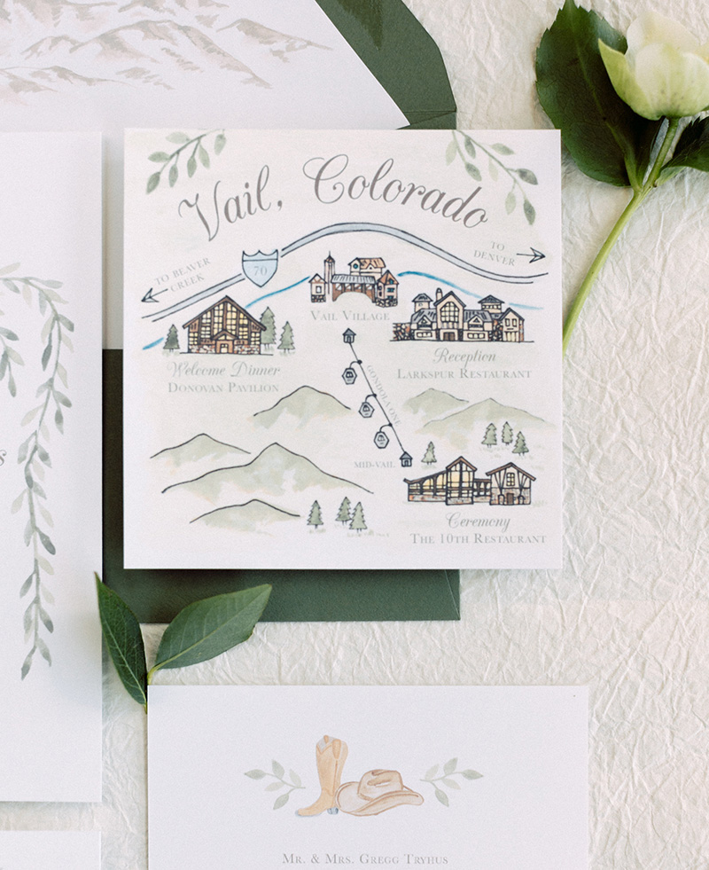 custom wedding invitations watercolor map