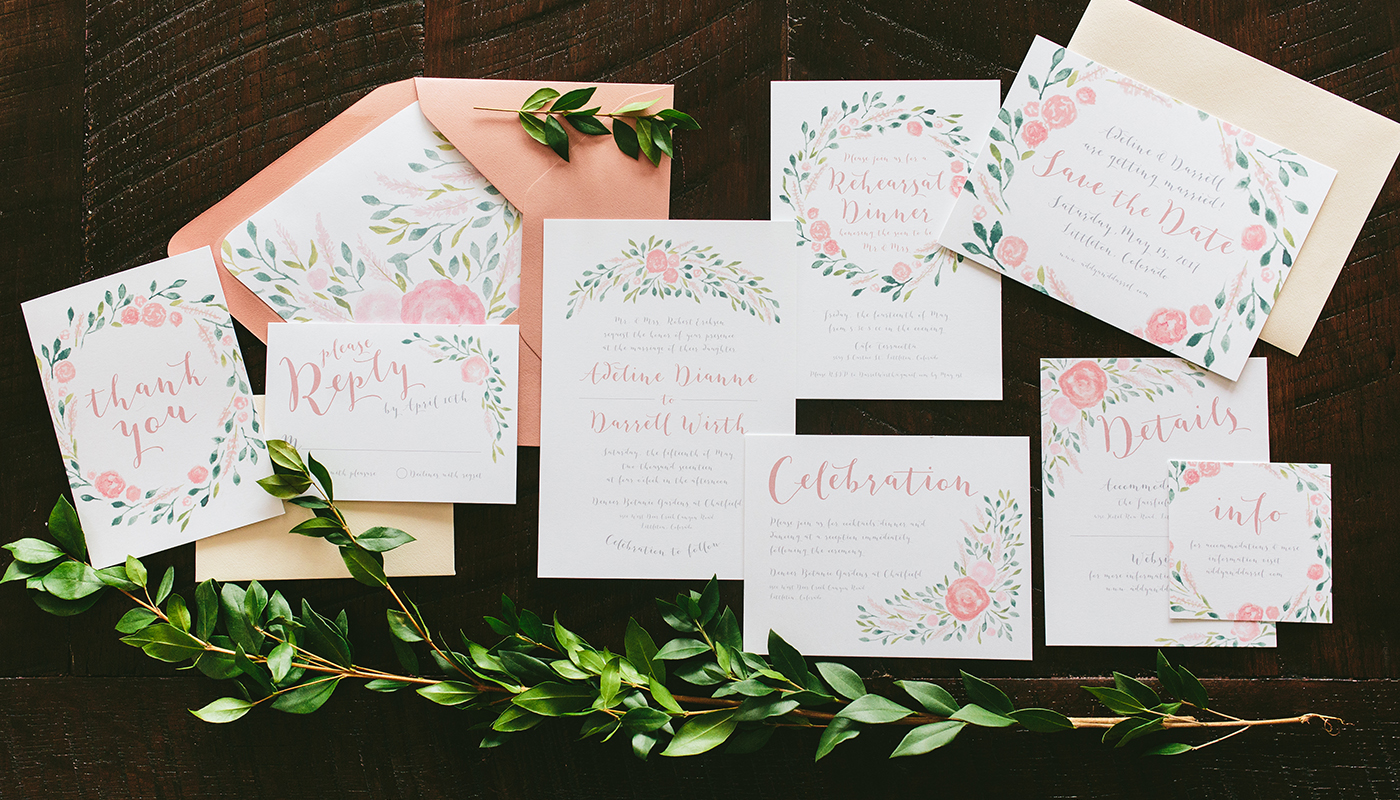 hand painted flowers wedding invitations