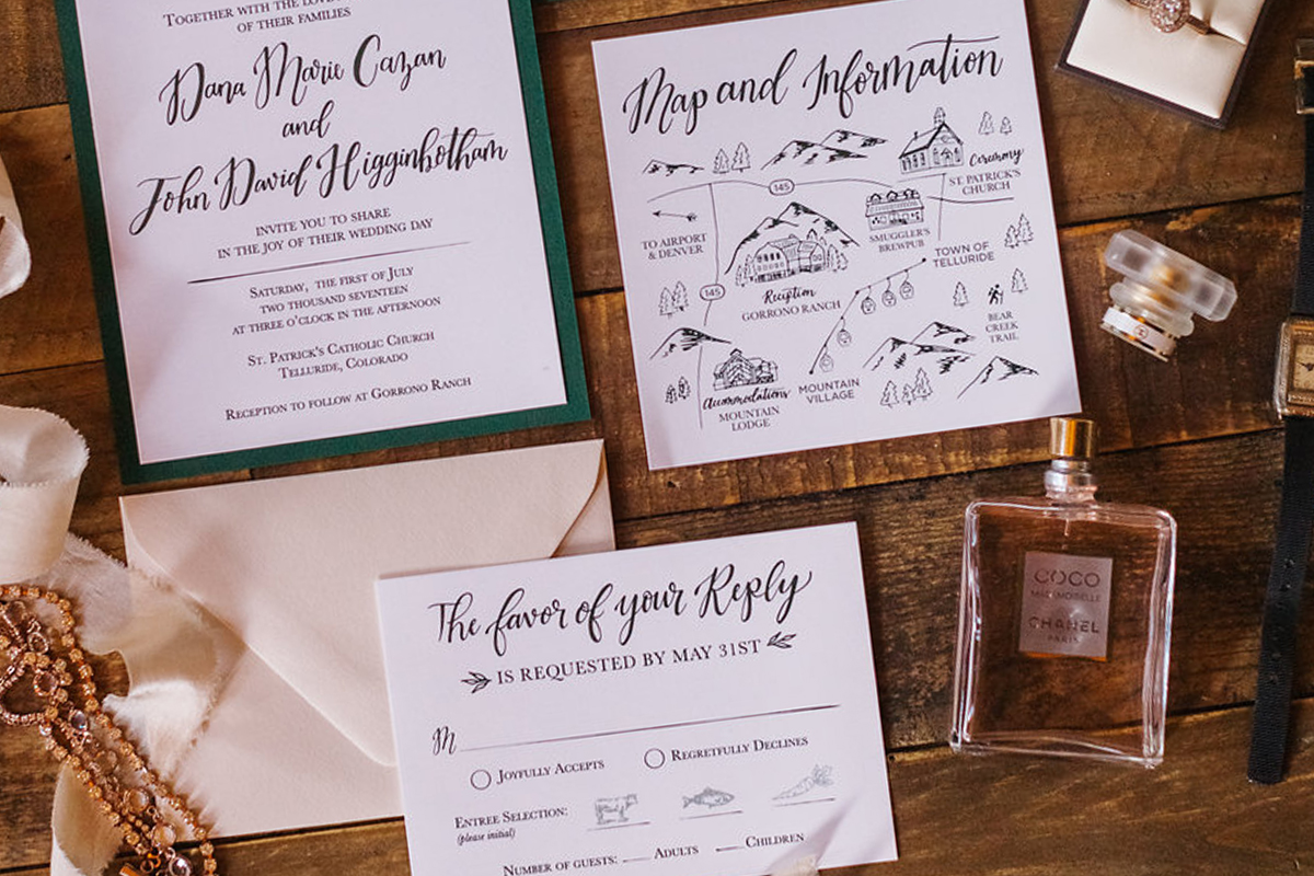 hand lettered and illustrated wedding invitation map