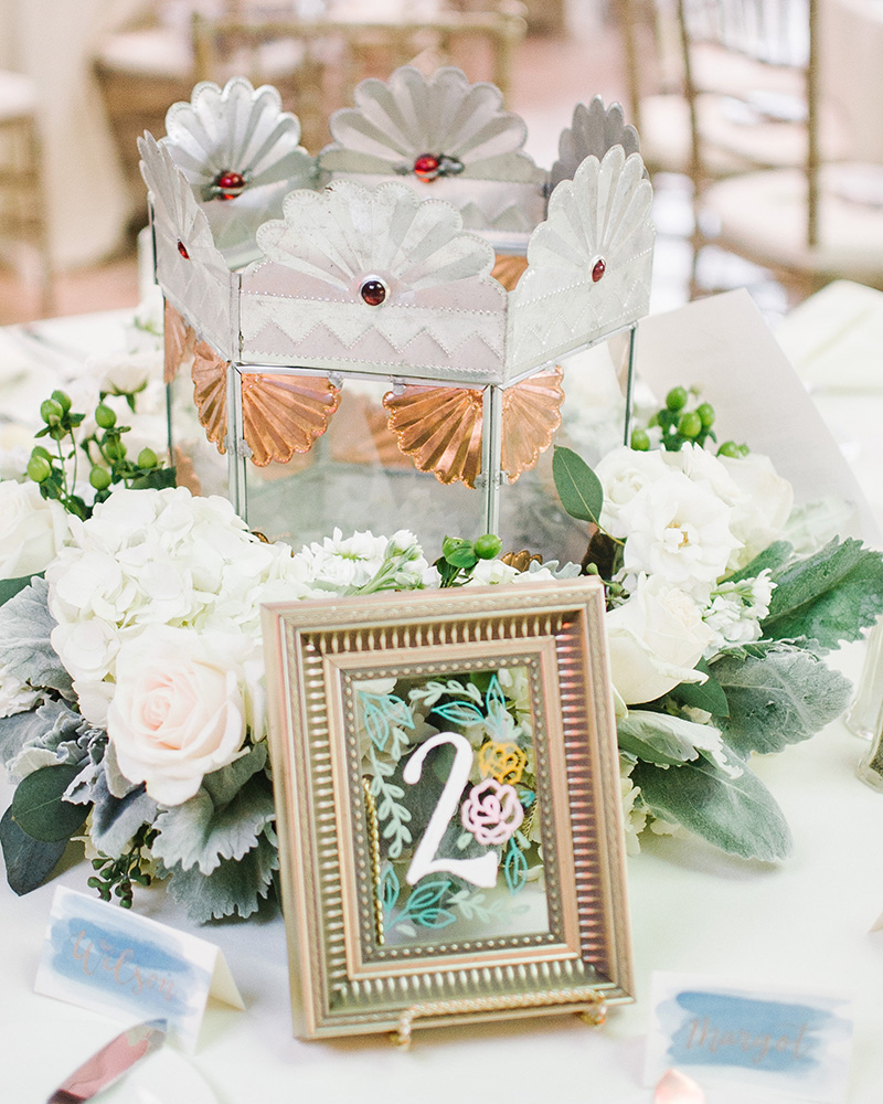 gold frame painted glass table numbers