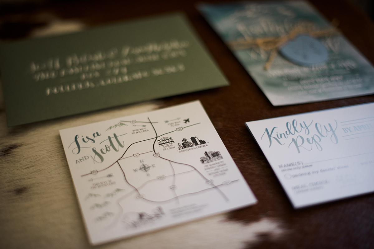 eclectic hand lettered watercolor wedding invitaitons