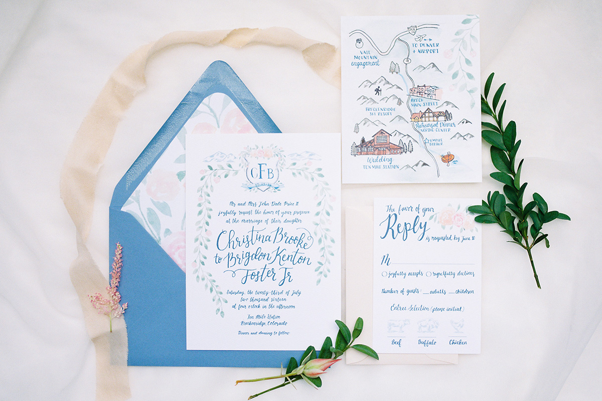 watercolor wedding crest invitation suite