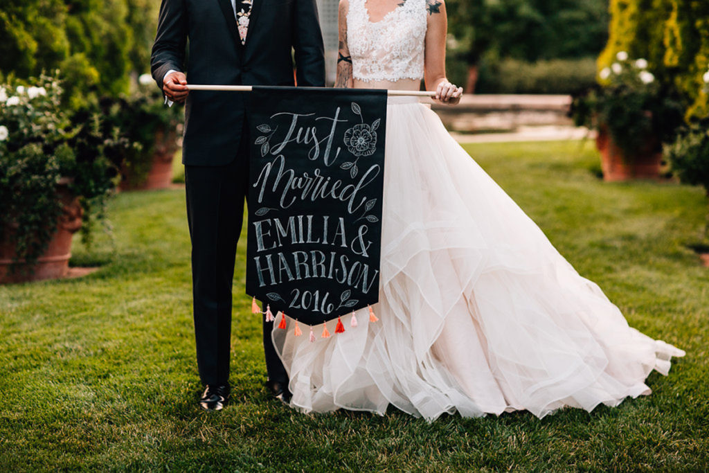 just married wedding sign tassels