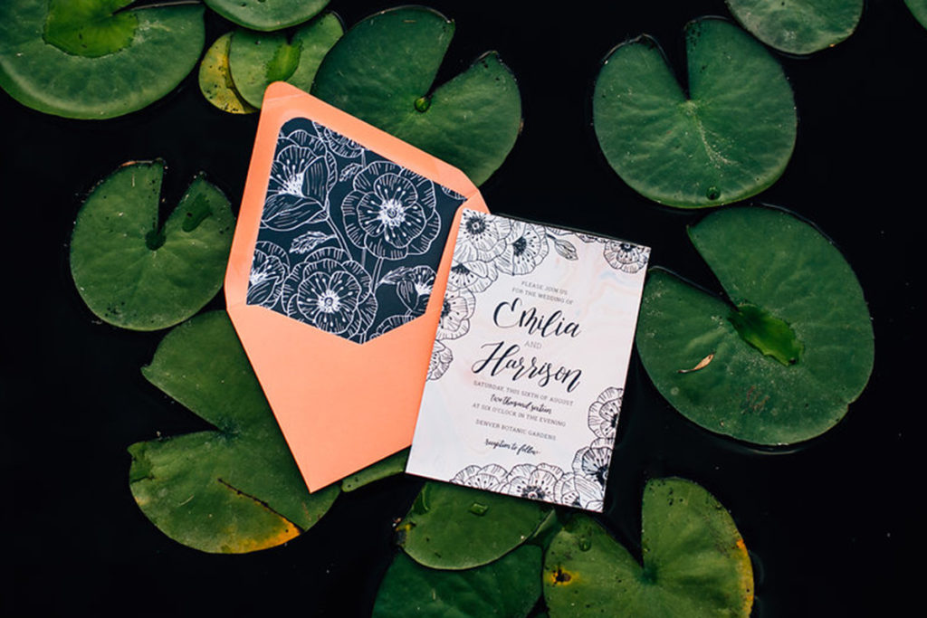 water lilies wedding invitation