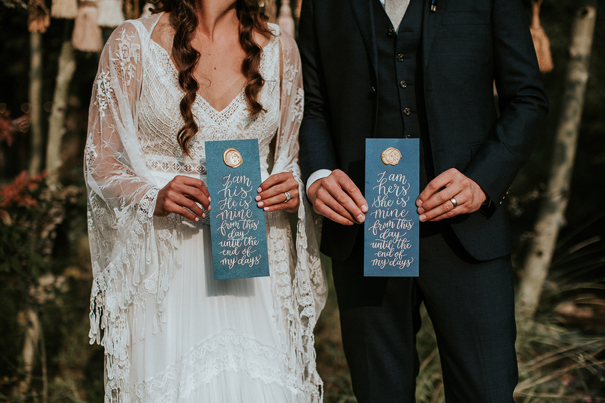 Celestial Game of Thrones Wedding Inspiration - Calligraphy vows with wax seal - I am his, he is mine 